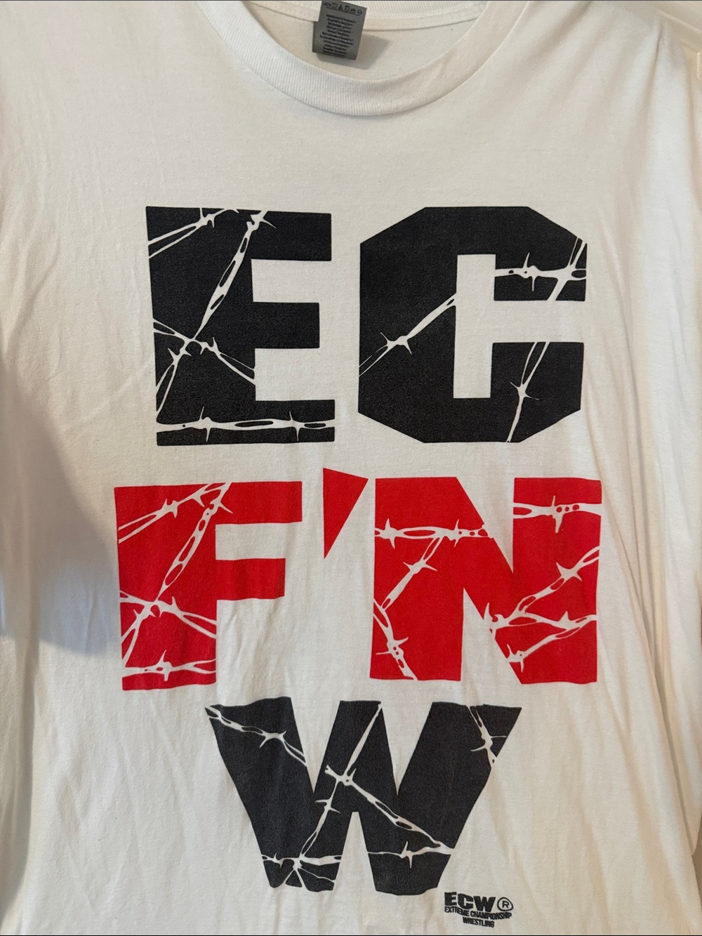 ECW Graphic Tee - White with Black & Red Print Mens XL